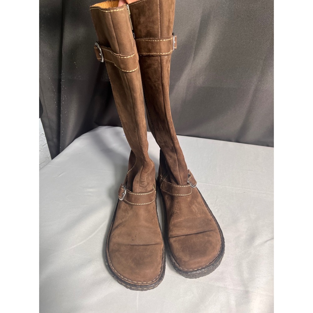 Born Brown Leather Tall Riding Boots Buckle Side Zip Comfort Women's 7.5